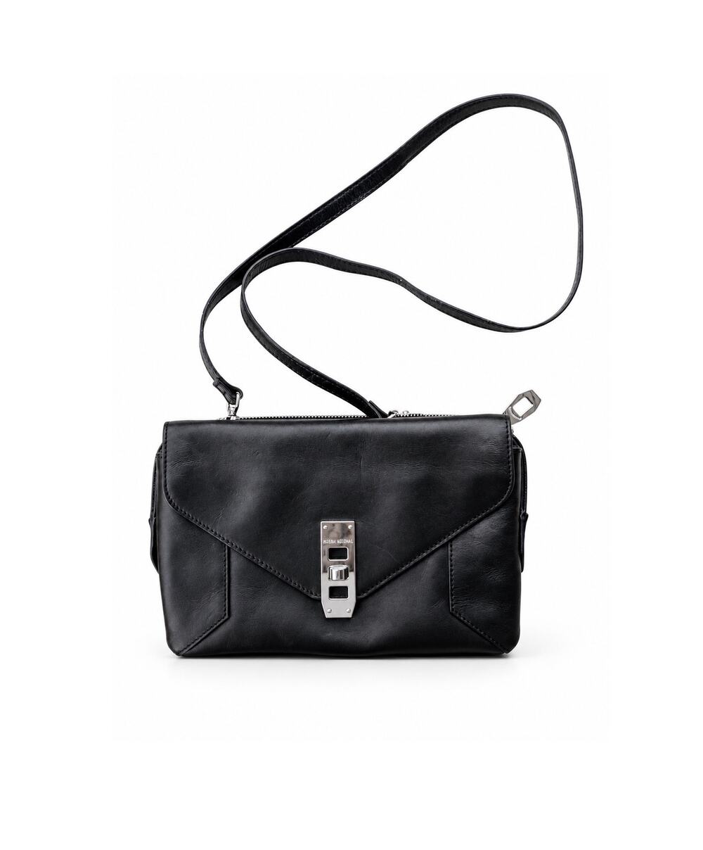 Henri Bendel Black Leather Envelope Crossbody Bag Convertible Clutch Chrome Trim